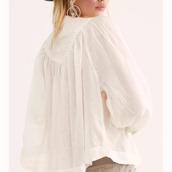 Free People White Buttondown Blouse Top - Picture 4 of 9